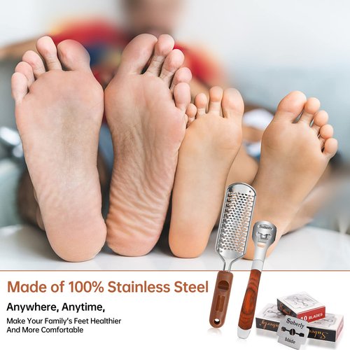 Pedicure Foot File & Callus Shaver Set,1 Wood Handle Callus Shaver with 30 Replacement Blades,1 Foot File Heads,1 Colossal Foot Rasp,Foot Scraper Foot Shaver Callus Remover for Feet