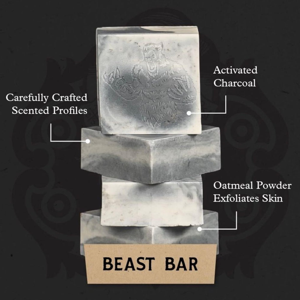 Johnny Slicks Beast Bar Soap Kit | Organic Body Wash Mens Bar Soap, Handmade with Clean & Chemical-free Ingredients (Coconut Oil, Charcoal, Tea Tree Oil), Original, Rugged, & After Action 3-Pack