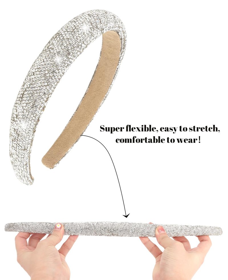 Wecoe 2pcs Rhinestone Headbands Women Girls Sparkly Bling Diamond Silver Black Headband Fashion Comfortable Head Band Non Slip Birthday Wedding Formal Hair Accessories For Women Girls Gifts