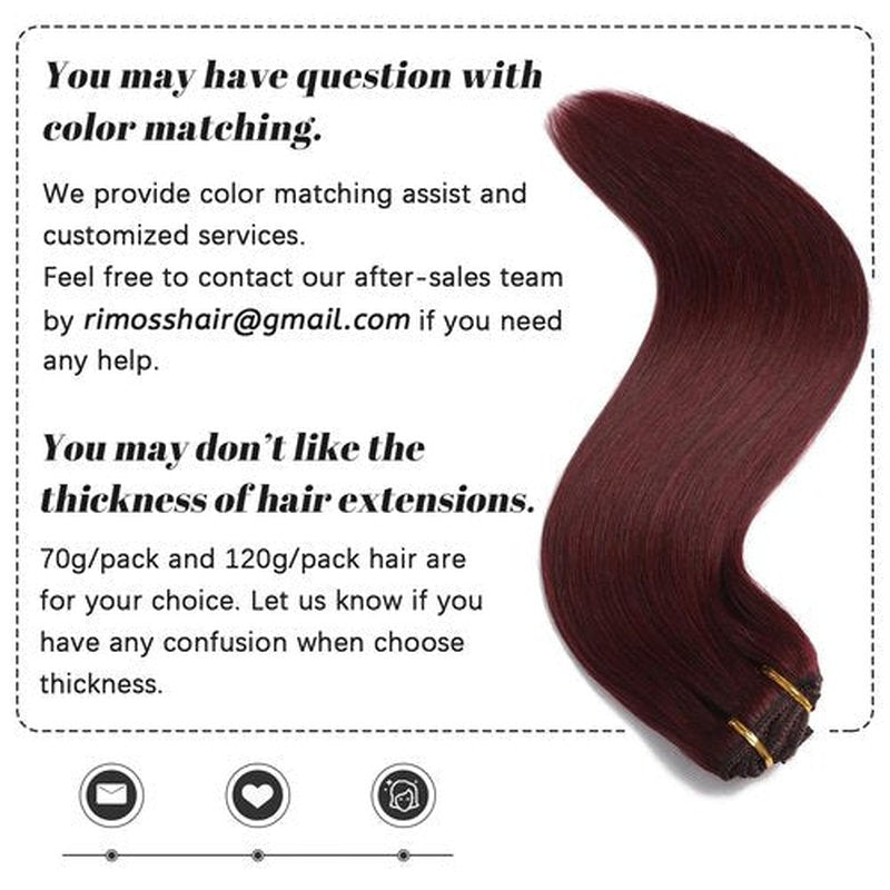 Rimoss Clip in Hair Extensions Real Human Hair - 22 Inch 120g 7pcs, Burgundy Red Color - Soft Remy Human Hair Clip in Extensions Straight Double Weft for Women (#99J 22 Inch)