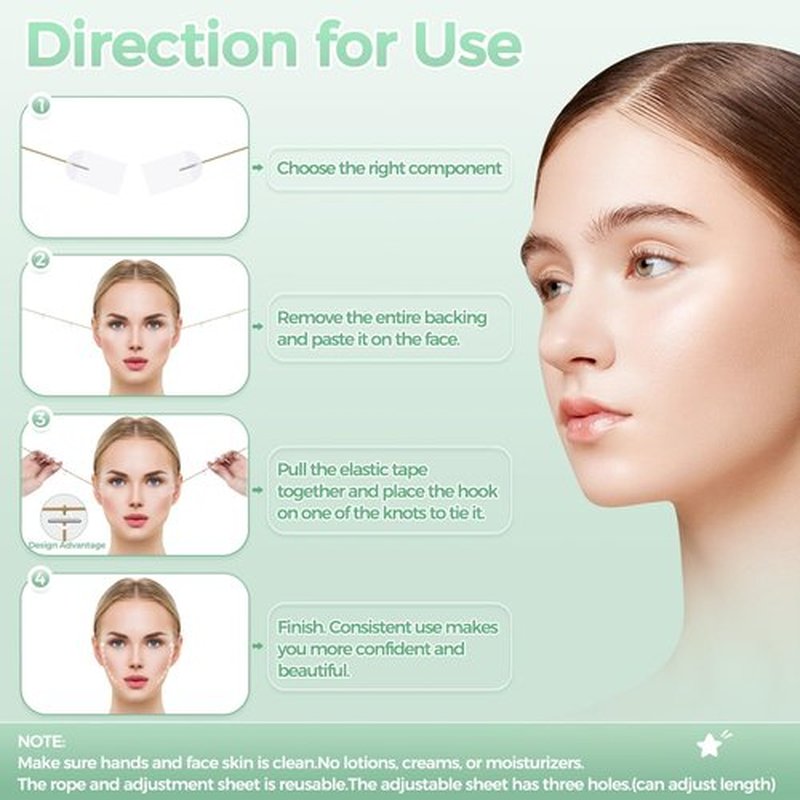 LadPemo Invisible Face Lifting Tape, 100Pcs Face Lift Tape, Facelift Tape for Face Invisible with 8 Strings, Facial Lift Strips and Bands for Sagging Skin, Makeup Face Neck Tape for Eyes and Brows