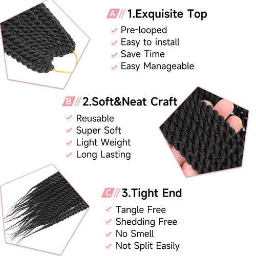 Senegalese Twist Crochet Hair-8 Packs 18 Inch Senegalese Twist Crochet Braids For Women, Black Pre Looped Pretwisted Crochet Braids, Synthetic Crochet Twist Hair (18in,1B#)