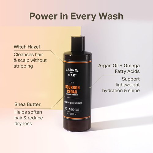 Barrel & Oak 2-in-1 Men's Shampoo & Conditioner - Cleanses Hair & Scalp, Bourbon Cedar, 16 oz