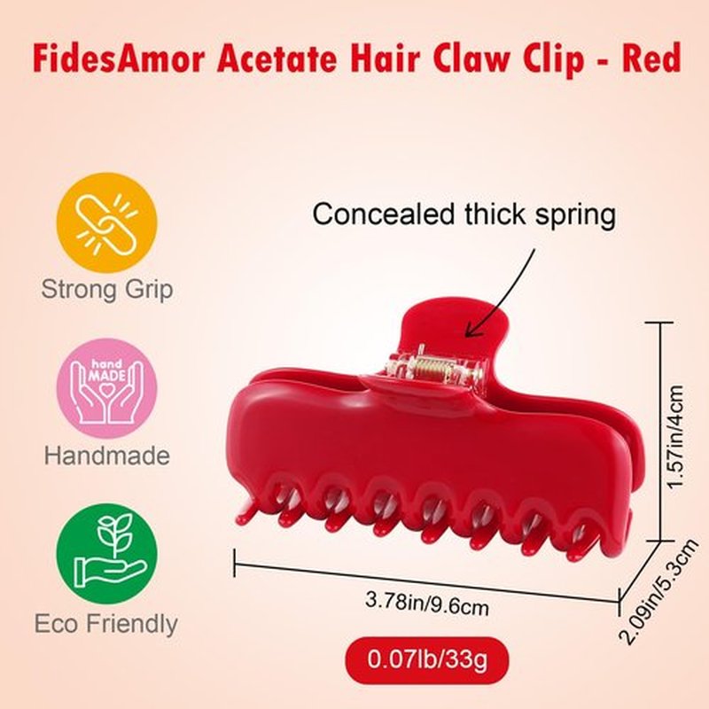 Large Hair Claw Clips for Women,3.8’’ Acetate Hair Clip,Jelly Square Rectangle Clip for Thin Thick Hair,Strong Hold Jaw Clips,Hair Accessories for Women Girls (Red)