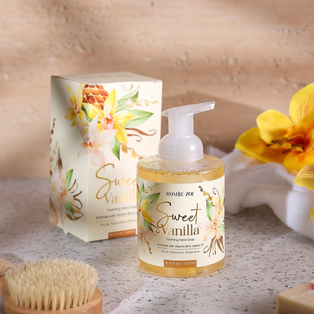 ROMIIE ZOI Foaming Hand Soap with Gift Box- Sweet Vanilla - Biodegradable Formula Moisture & Revitalize - 500ml/ 16.8oz