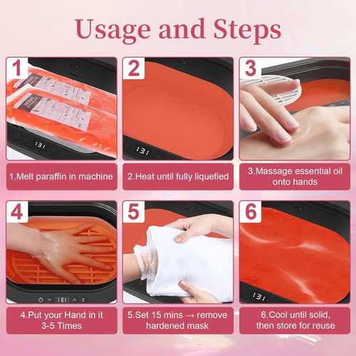RAQEHO Paraffin Wax for Hand and Feet - 32oz Paraffin Wax Refills 10ml Rose Essential Oil Blocks Hot Wax Hand Foot Care Spa Bath Soak Dry Cracked Peel off Dead Skin Moisturizer Exfoliator Arthritis