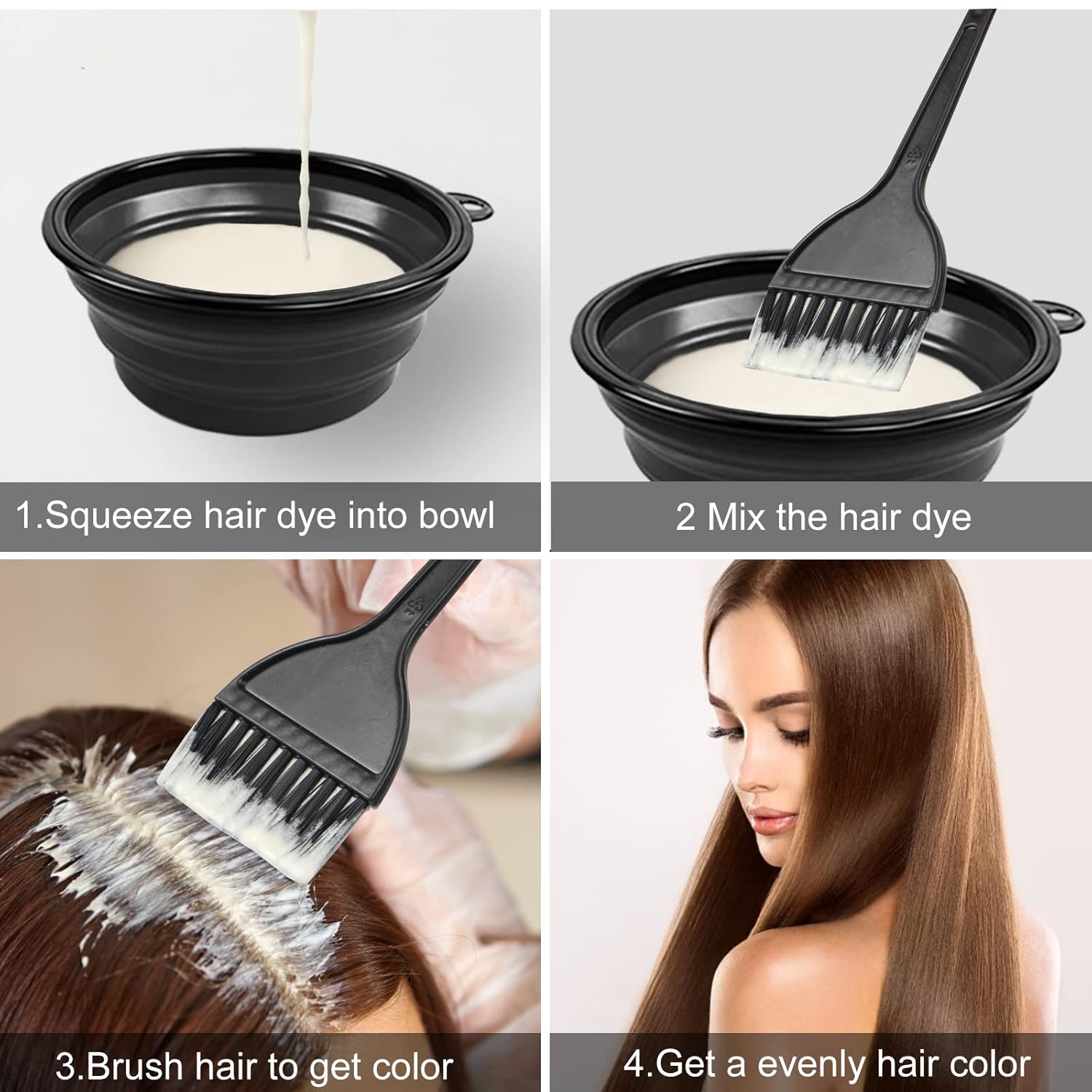 Yexixsr Professional Salon Hair Coloring Kit - 5 Pcs Hair Dyeing Tools with Brush, Bowl & Clips