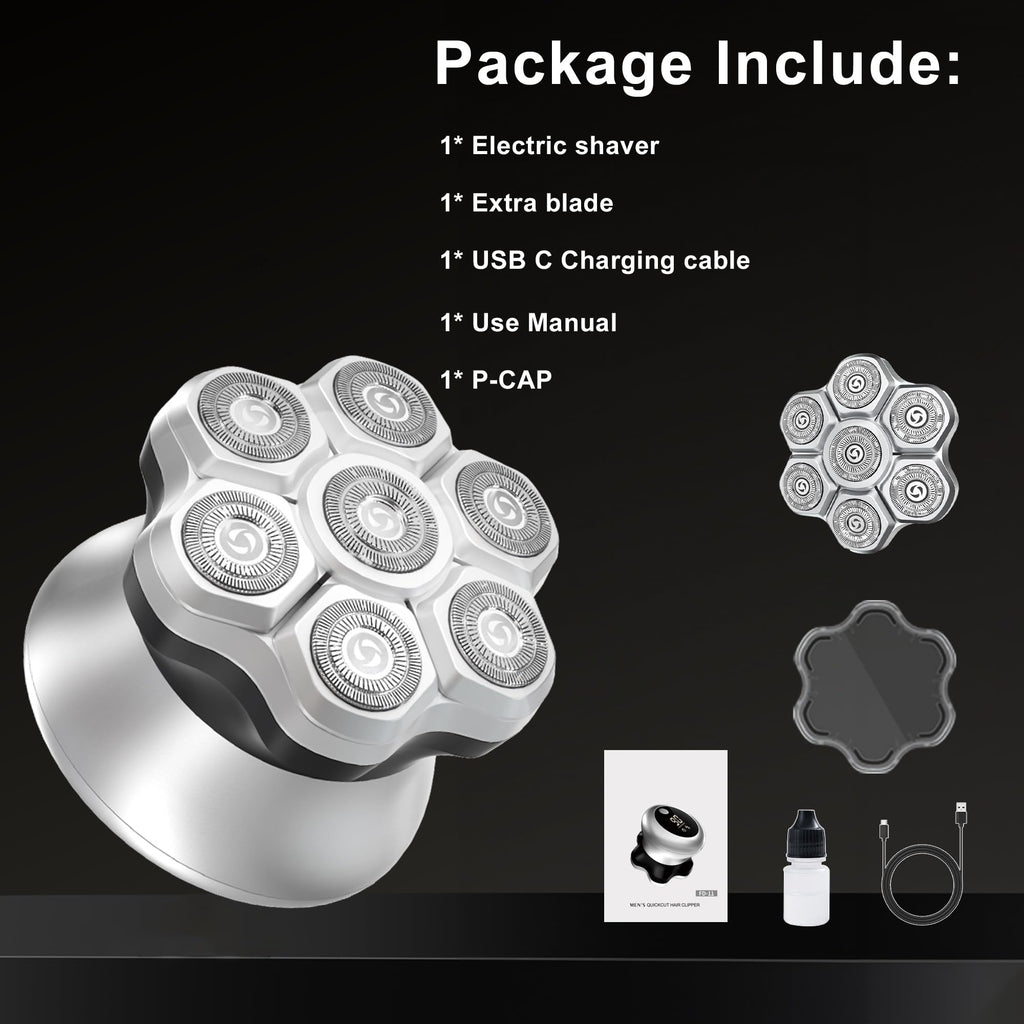 KOMINGDON Head shavers for Bald Men,Upgraded 7D Bald Head Electric Razors,-IPX6 Waterproof Dry Wet Rotary Shavers/Razor for Balder with an Extra agnetic Head（White）