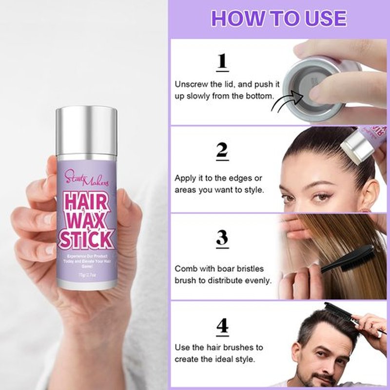 START MAKERS Hair Wax Stick and Slick Back Hair Brush Set for Women Kids Men 5PCS, with Edge Brush, Teasing Brush, Rat Tail Comb & Mini Boar Bristle Brushes for Flyaways, Control, Sleek, Ponytail Buns