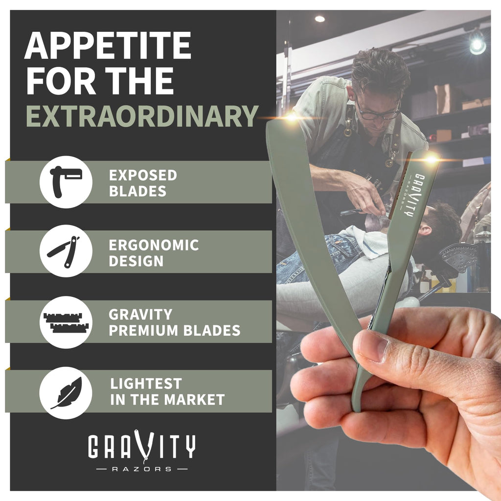 Gravity Razors Pro Straight Razor Kit, 2mm Ultra Exposure, 10 Blades, Mint
