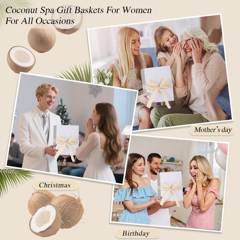 Coconut Spa Gifts for Women Birthday Self Care Kit Christmas Gifts Basket Thank You Relaxing Bath Sets for Moms Friends Co-worker Daughter Girlfriend Grandma Sister Teacher Daughter-in-Law