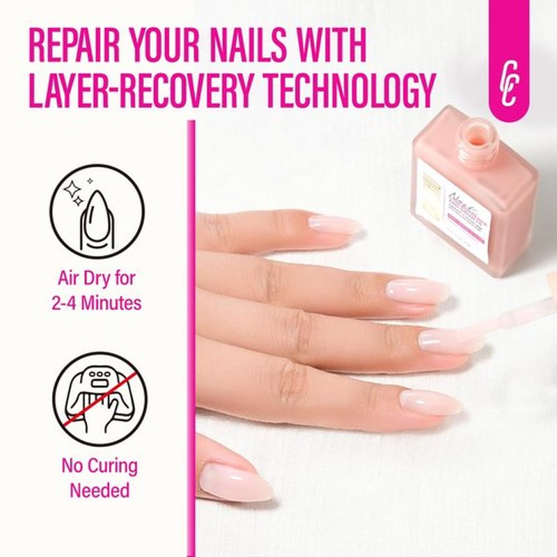 Protein Nail Strengthener for Gel Enthusiasts: Repair Thin Weak Peeling Nails After Acrylics Gel Removal - Nude Nail Hardener and Growth Treatment Ridge Filler Nude Polish