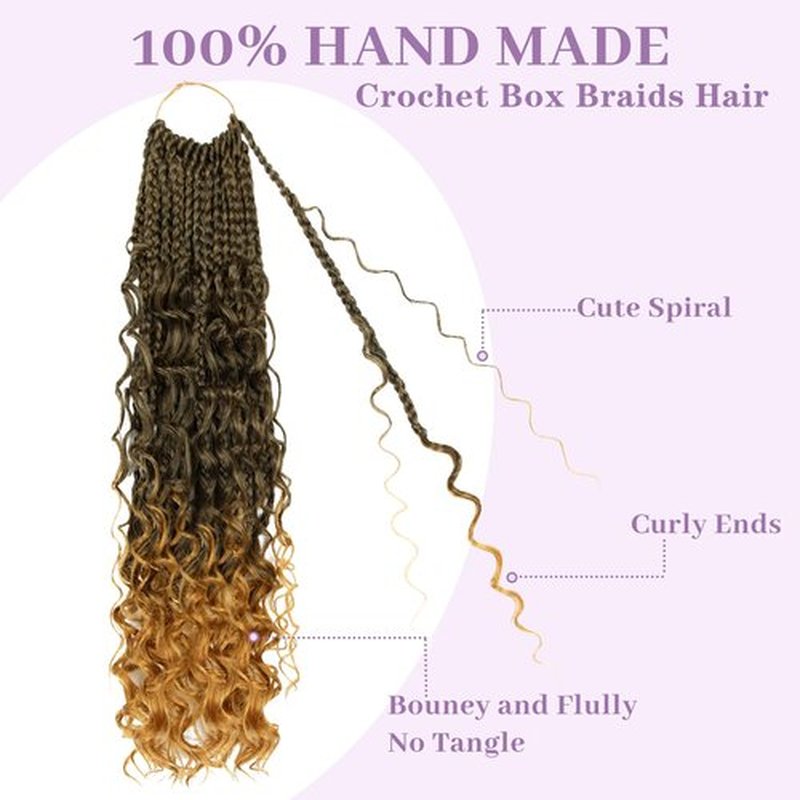 Goddess Box Braids Crochet Hair for Black Women 18 Inch Boho Braids Crochet Hair Pre Looped, 8PK Boho Crochet Braids with Curly Ends