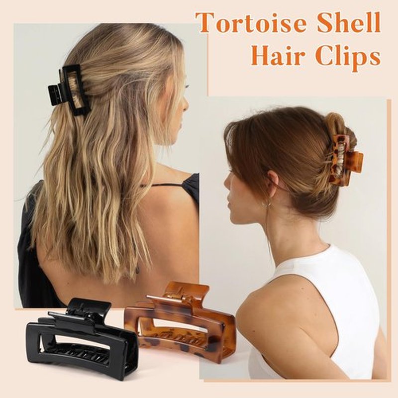 Auseibeely 6 Pcs Rectangle Tortoise Shell Claw Clip - 3.35 Inch Medium Hair Clips for Women and Girls, Non-slip Square Claw Clips for Thick/Thin Hair, Banana Jaw Clips Accessories for Gift
