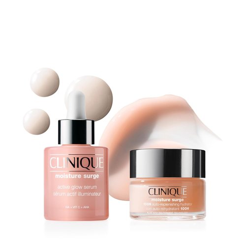 Clinique Moisture Surge Duo - Active Glow Serum & 100H Hydrator | Oil-Free Face Moisturizer 1 Fl Oz