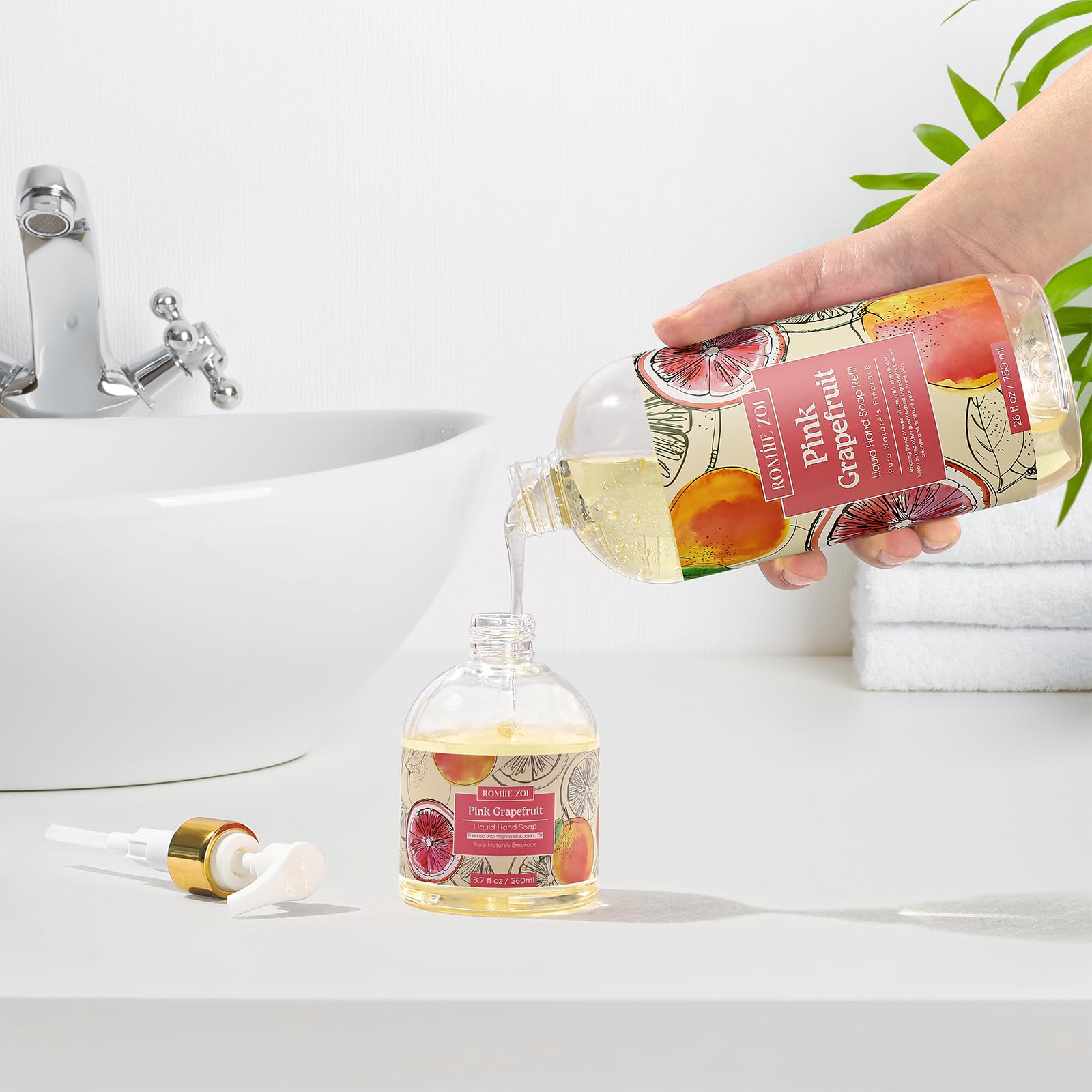 ROMIIE ZOI Liquid Hand Soap Refill, Pink Grapefruit, Gentle & Moisturizing Formula, 750 ML/ 26 FL OZ