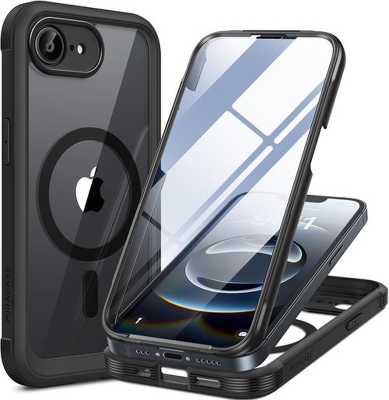 Miracase iPhone 17e & 16e Case - Full-Body Military Drop Proof Cover with Built-in Glass Protector | Black 6.1 Inch