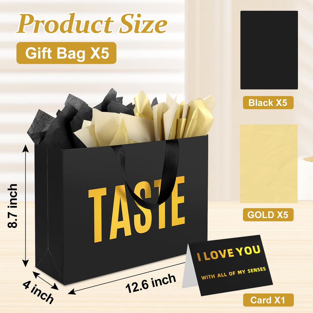 Epoesch 5 Senses Gift Bags for Him with Labels and Tissue Paper