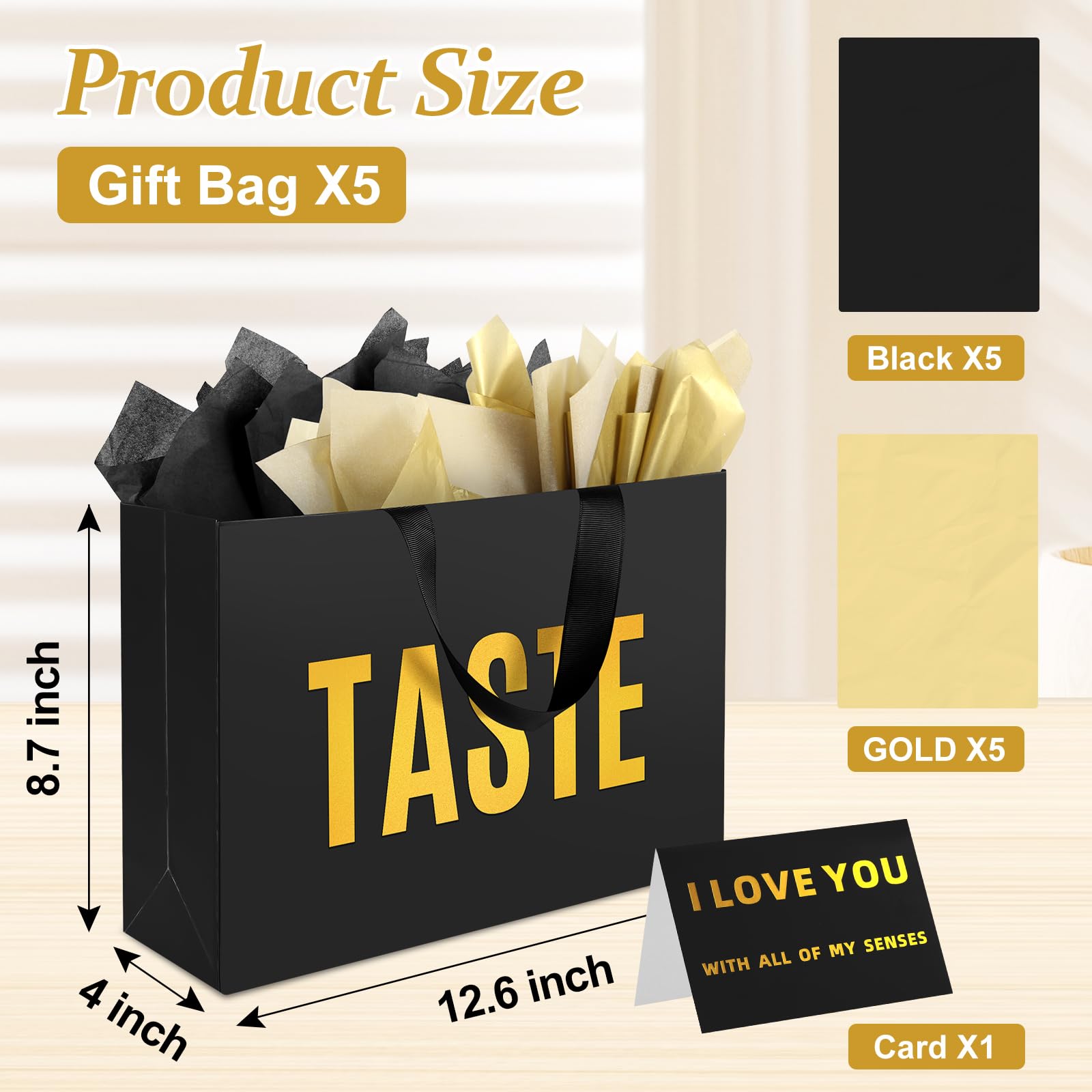 Epoesch 5 Senses Gift Bags for Him with Labels and Tissue Paper