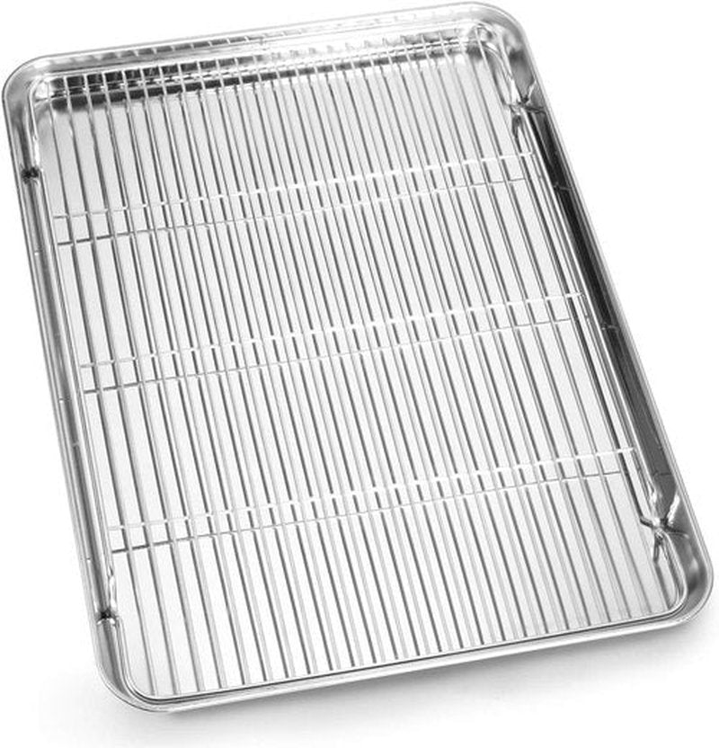 Skiennix Cookie Sheet and Cooling Rack Set - 16-Inch Stainless Steel Bakeware, Non-Toxic & Easy Clean