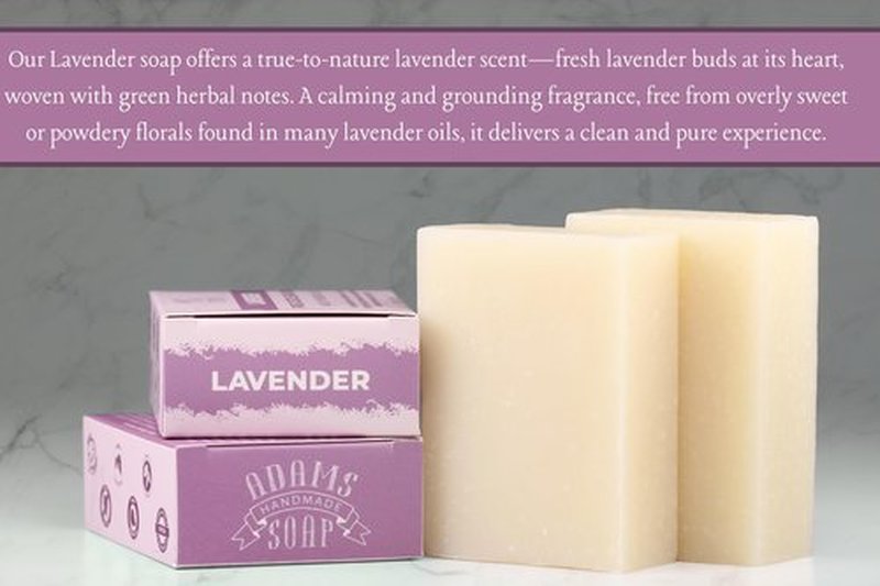 Adams Handmade Soap Lavender Pure Castile Bar Soap – 4.5 oz | Vegan, Cold Process, Essential Oils, 84% Organic, Fair Trade, No Additives, USA Made