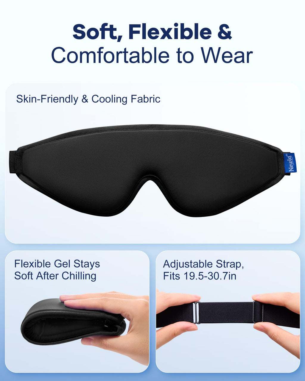 Cooling Gel Eye Mask for Puffy Eyes, Larger Full-Eye Cold Compress for Swelling, Ice-Cold Gel Therapy, Forehead & Upper Cheek Cooling Relief, Reusable Ice Pack for Eyes, FSA Eligible HSA, Black