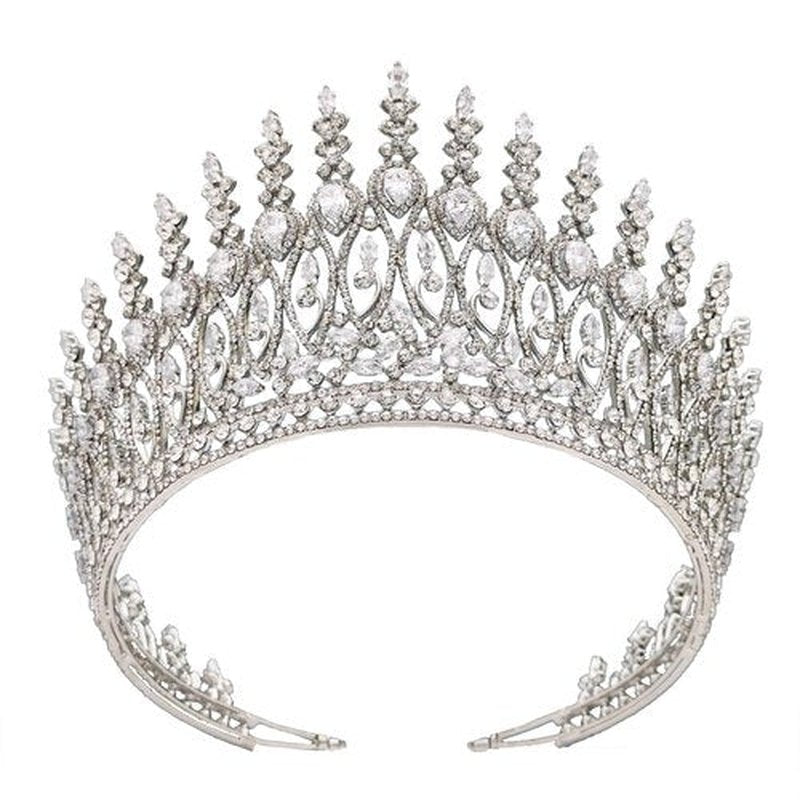Tall Wedding Tiaras for Bride Large Queen Crowns 5A Cubic Zirconia Princess Bridal Headband Big Pageant Crown for Women Crystal Headpiece Silver Hair Accessories