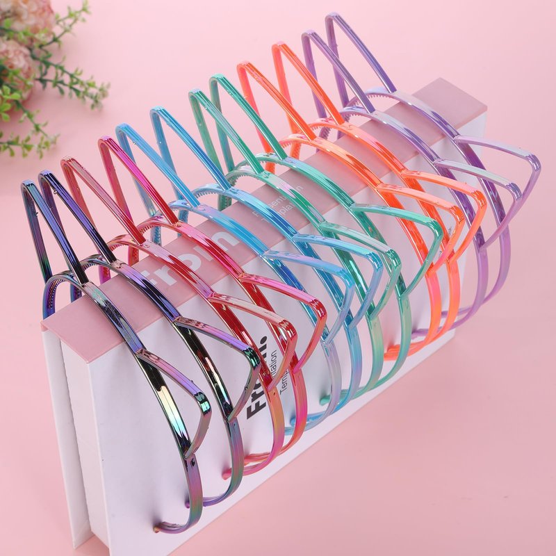 ZIRICHER 12Pcs Cat Ear Headbands Multicolor Plastic Hairbands Hair Hoops,Glitter Rainbow Cat Ear Headbands for Women Girls Daily Wear Party Favors Cat Headwear Costumes Accessories for Birthday Decor