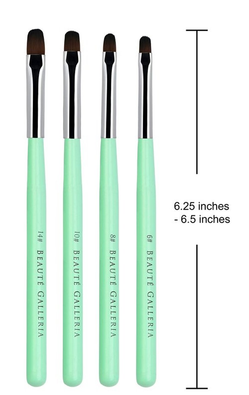 Beaute Galleria - 4pcs Acrylic UV Gel PolyGel Nail Art Brush Set (Size 6, 8, 10, 14), Nail Tips Builder Painting Pen Clean-Up Brush, Wooden Handle with Nylon Hair
