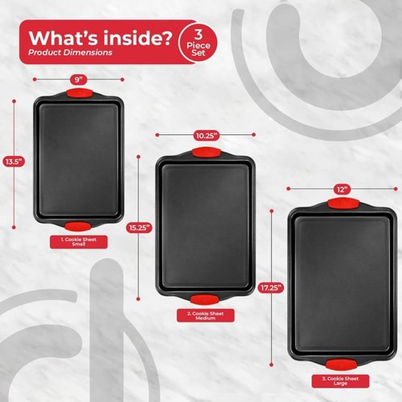 PERLLI Non-Stick Baking Pan Set - 3-Piece BPA-Free Carbon Steel with Silicone Handles | Oven Safe to 446°F