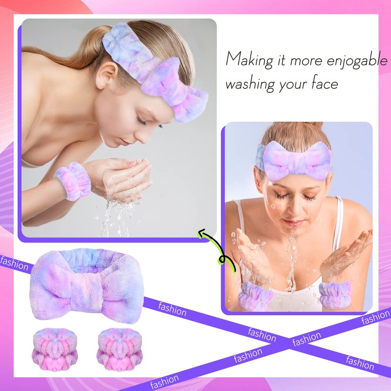 WSYUB Face Washing Headband and Wristbands Set, Headband and Writ Bands for Washing Face,Spa Headbands for Girls, 9pcs