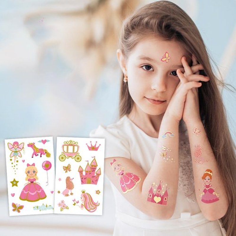 HAIIDOAK Temporary Tattoos, Waterproof Fake Tattoos Body Art for Kids and Adults, Party Favors and Events, 12-Sheet Pink Princess Dresses Designs