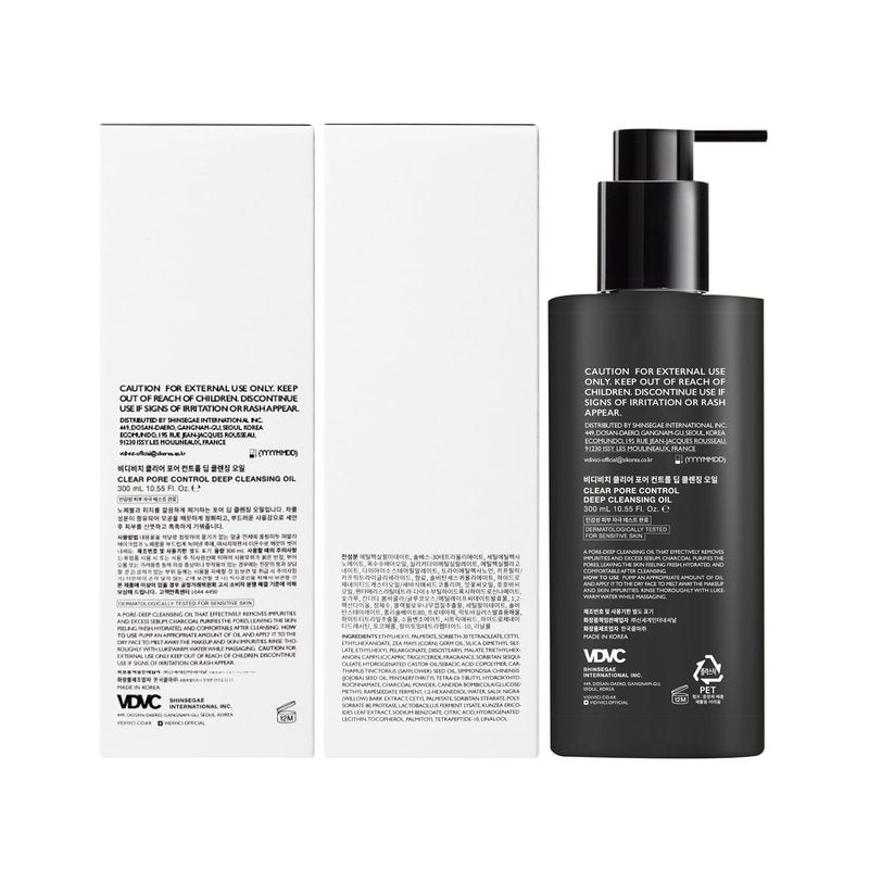 VIDIVICI Clear Pore Control Deep Cleansing Oil 10.14 fl.oz | Makeup remover with blackhead care, Korean facial cleanser for oily skin, Sebum control with Bamboo Charcoal Powder, Korean skin care