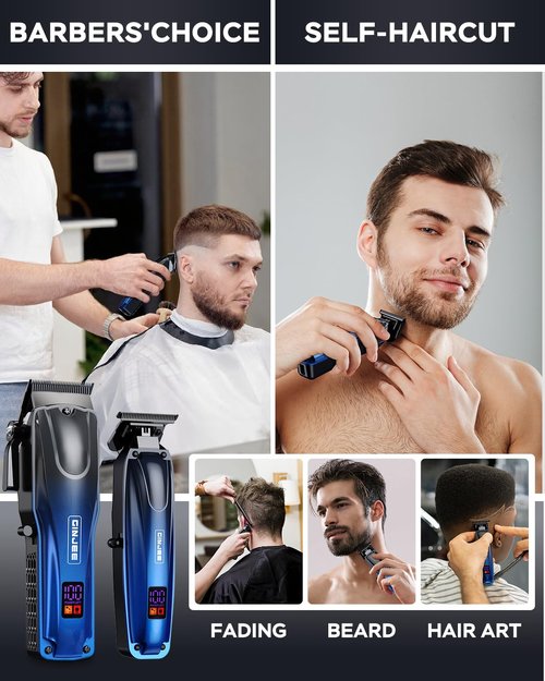 GinJee Professional Hair Clippers for Men Cordless & Corded - Rechargeable Barber Clipper & Trimmer Set with Fade Lever for Home Haircuts, Grooming Kit with Guide Combs, with Travel Case