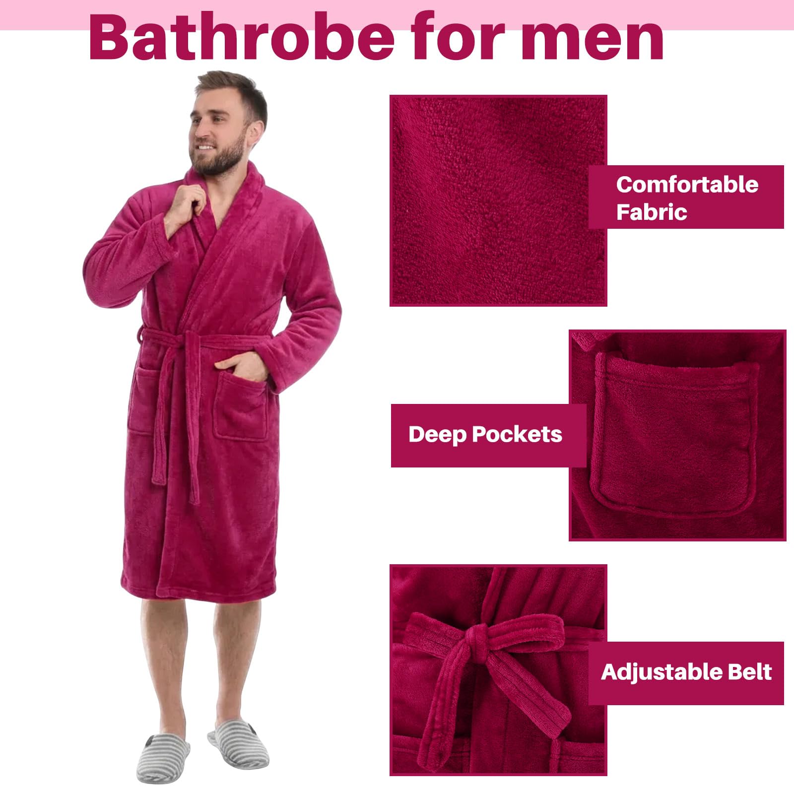 Nuogo 15 Pcs Birthday Gifts for Men Beard Care Set for Him Dad Birthday Gifts Basket Ideas Kit for Men Tumbler Bath Robe for Father's Day Dad Husband Boyfriend Box(Unhooded,Wine Red)
