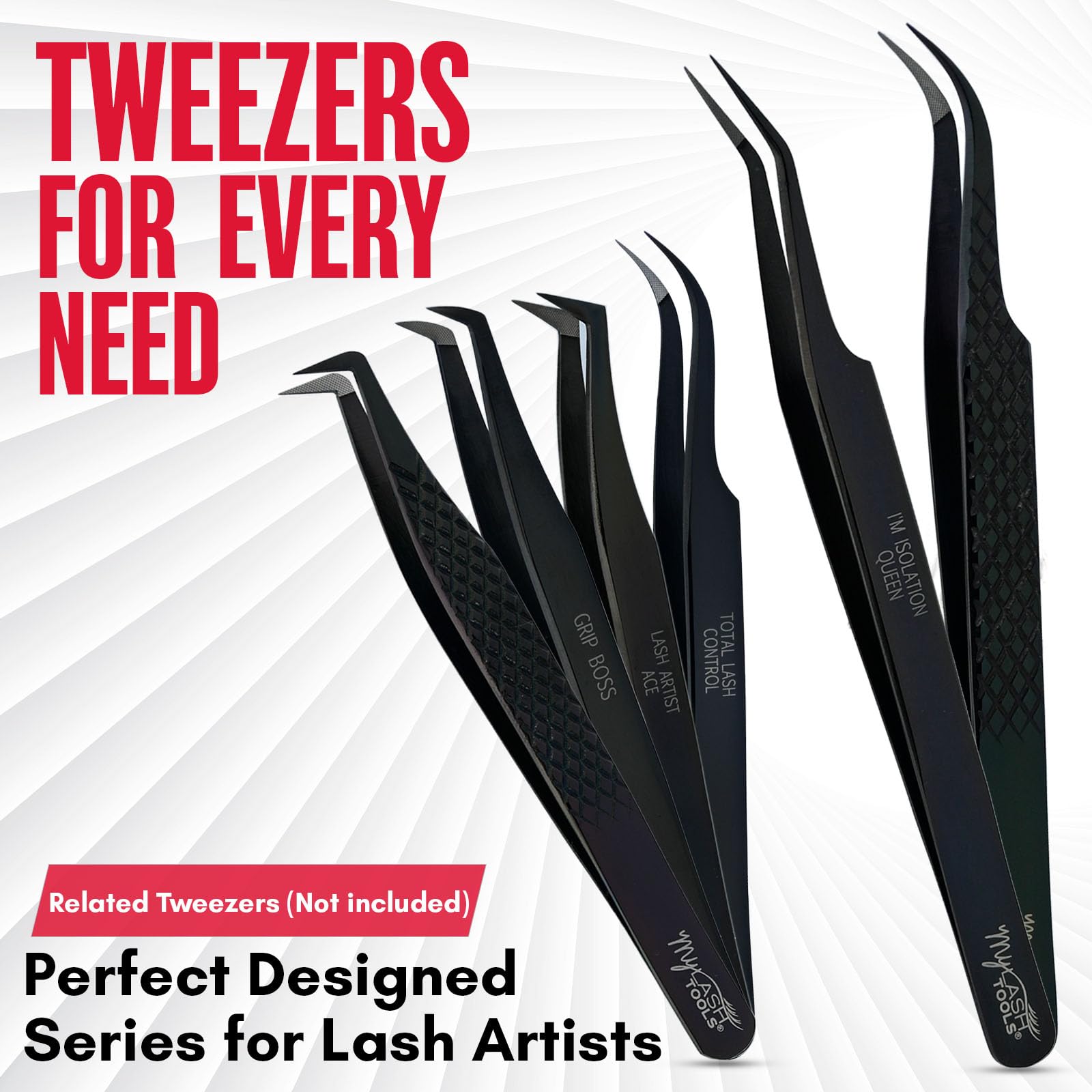My Lash Tools Total Lash Control Curved Classic Fiber Tip Lash Tweezer – Precision Eyelash Extension Tweezer, Professional Stainless Steel, Volume & Classic Lashes (Black)
