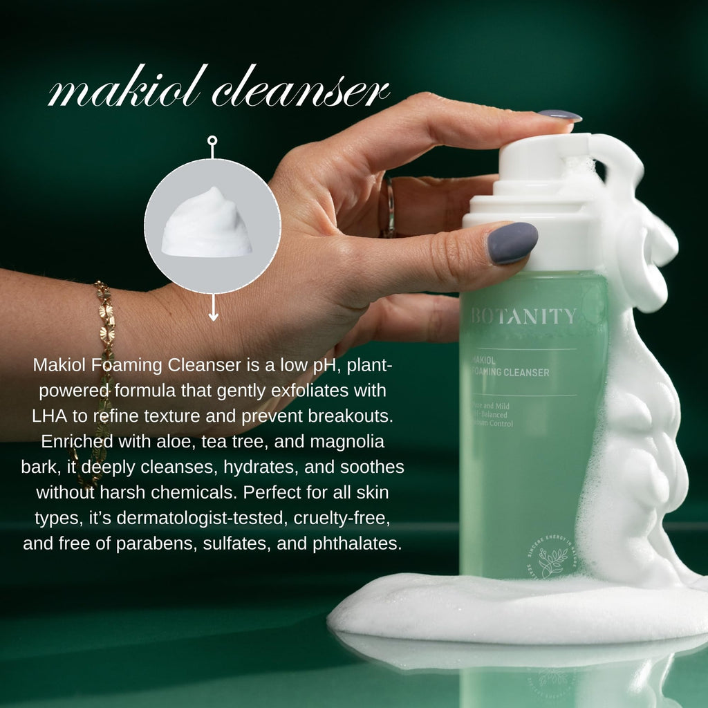 BOTANITY Makiol Foaming Cleanser | Low pH Cleanser with LHAs | Gentle & Refreshing | Sebum Control | Pore Refining | All Skin Type | Cruelty-Free | 5.07 fl oz