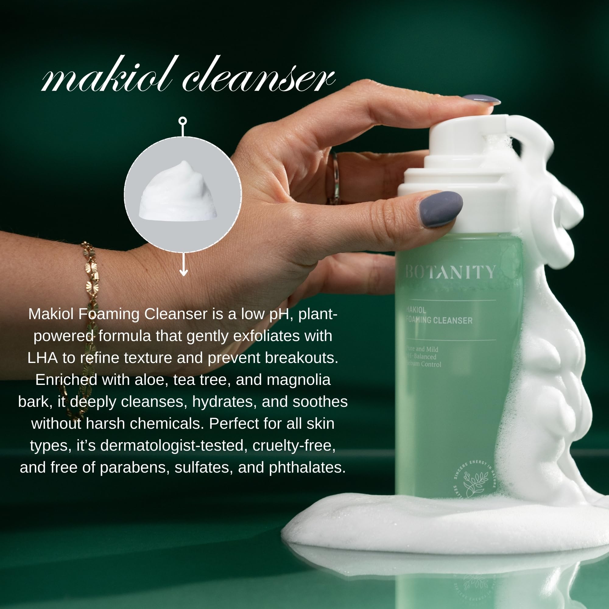 BOTANITY Makiol Foaming Cleanser | Low pH Cleanser with LHAs | Gentle & Refreshing | Sebum Control | Pore Refining | All Skin Type | Cruelty-Free | 5.07 fl oz