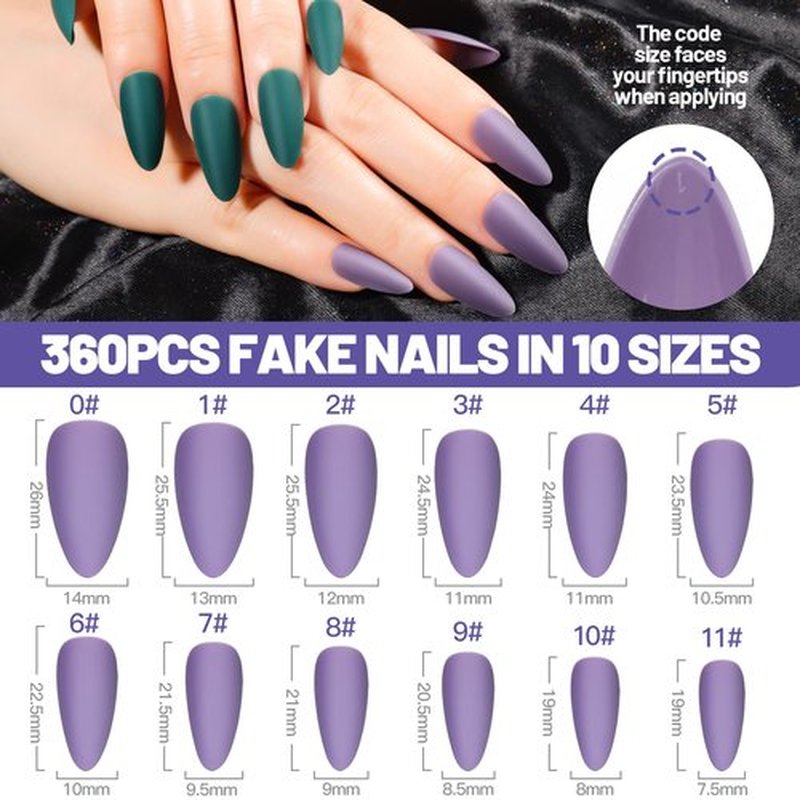 LEOBRO Press on Nails Almond Medium, 15 Pack 360PCS Press on Nails Matte, Almond Shaped Acrylic Fake Nails False Nails Medium Full Cover, 10 Sizes Stick Glue on Nails for Women Girls