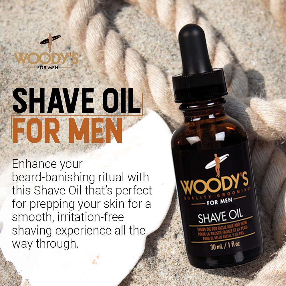 Woody's Shaving Essentials, Shave Oil for Men, Pre-Shave Base Oil Layer for Enhanced Shaving and Smoother Skin, 1 Fl Oz