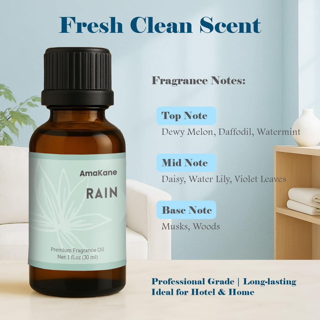 AmaKane Rain Fragrance Oil 30ml, Clean Fresh Essential Oil for Diffuser, Premium Scented Oil for Home Laundry, Candle & Soap Making Scents, Long-Lasting Aromatherapy Oil