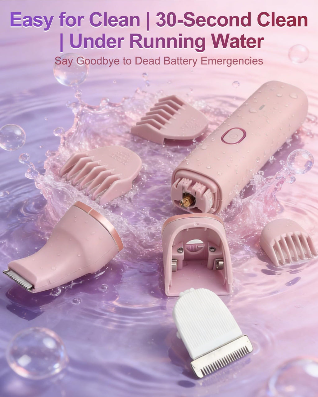 2-in-1 Bikini Trimmer for Women, Waterproof Painless Body Shaver for Legs, Underarms, Bikini Line with Narrow & Wide Ceramic Blades, 3 Combs, USB Rechargeable, Travel Friendly Gift for Women,Pink