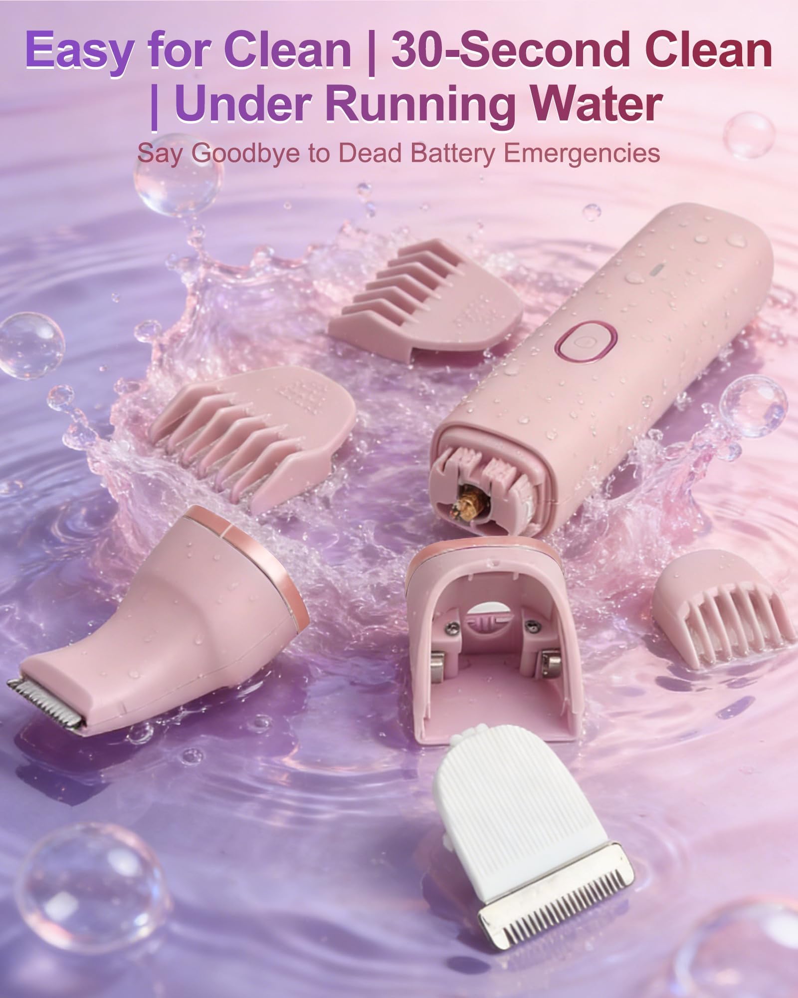 2-in-1 Bikini Trimmer for Women, Waterproof Painless Body Shaver for Legs, Underarms, Bikini Line with Narrow & Wide Ceramic Blades, 3 Combs, USB Rechargeable, Travel Friendly Gift for Women,Pink