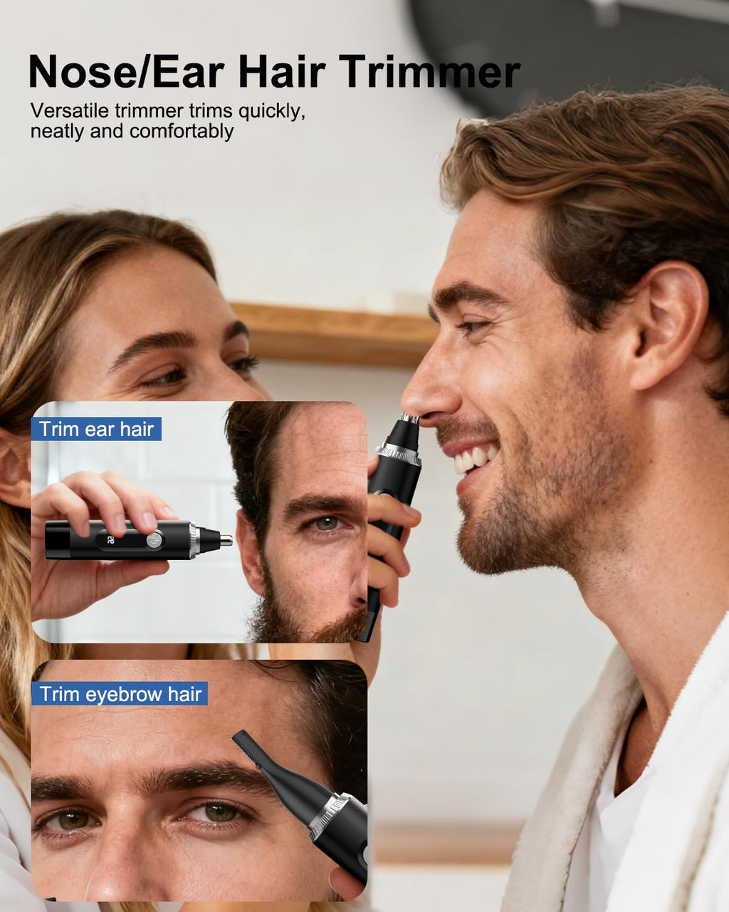 Nose Hair Trimmer for Men and Women,2026 Professional Painless IPX7 Waterproof Eyebrow & Facial Hair Trimmer,USB Rechargeable with LED Display Dual-Edge Blades for Smoother Cutting,BlackSilver