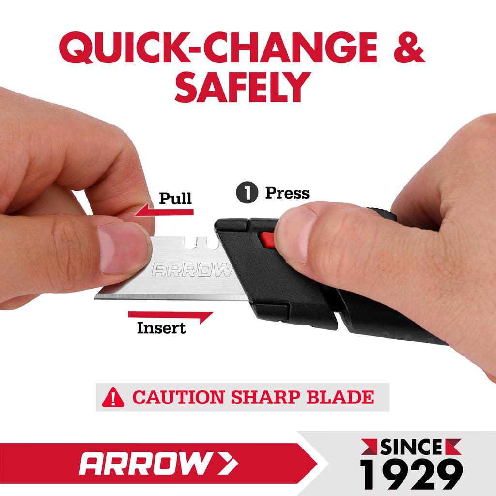 ARROW Retractable Box Cutter, Quick Change Utility Knife with 3 Blades