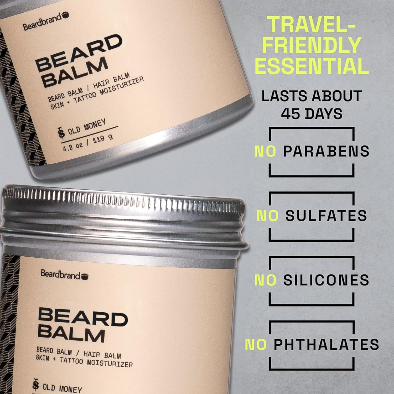 Beard Balm for Men - Travel Pack - Supports Thicker Beard, Old Money Scent, Natural Ingredients Butter Reduces Dryness & Enhances Look - 4.2 oz