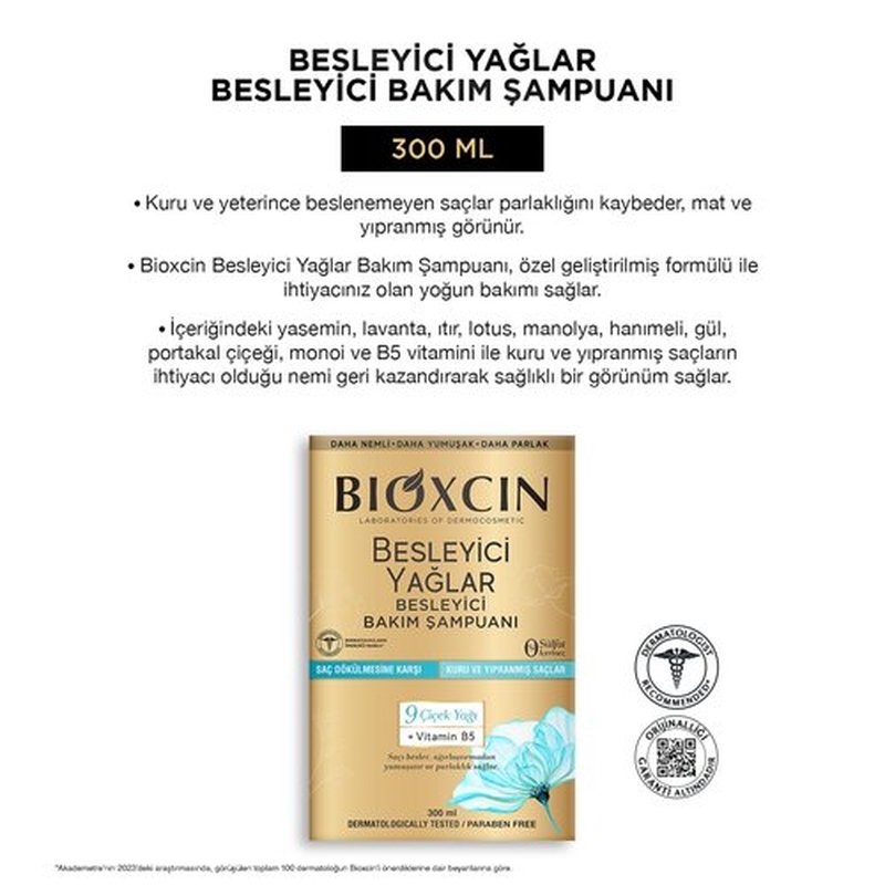 BIOXCIN Nourishing Oils Moisturizing Hair Shampoo For Dry Damaged Hair 300 ml