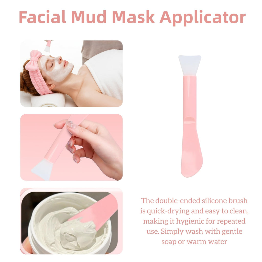 7 Pcs Esthetician Supplies Set for Facials - 2 Gold Facial Bowls, 1 Facial Fan Brushes, 1 Flat Brush, 1 Pink Facial Headbands, 1 Silicone Facial Cleansing Brush, Clear Cosmetic Bag