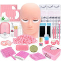 Lash Extension Kit Professional Eyelash Grafting Training Tools Mannequin Head USB Fan Lash Shampoo 0.07D Curl Mix 8-15mm Glue Practice Eyelash Strips Lash Mapping,Exercise Set for Beginner