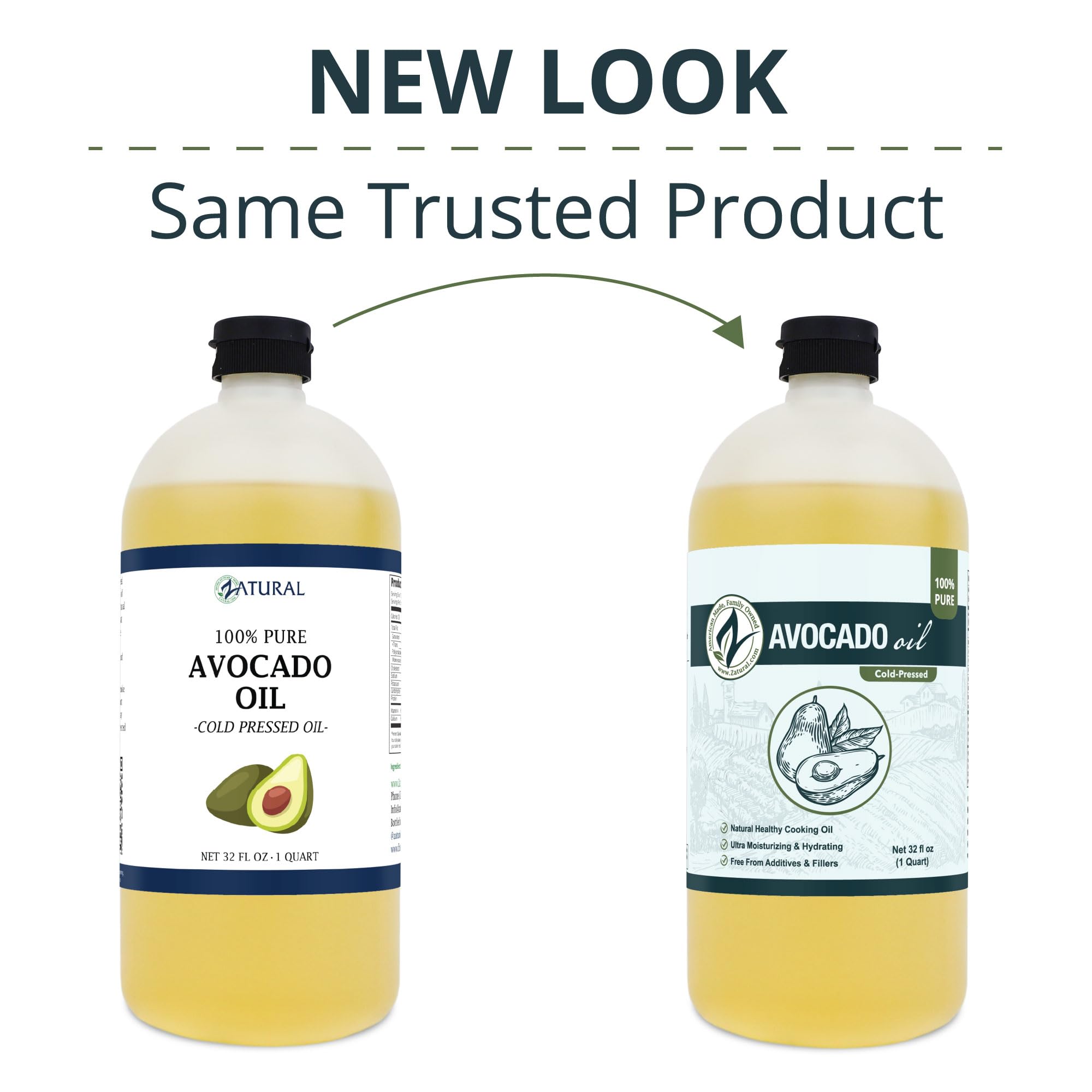 Zatural 100% Avocado Oil Pure Natural without Additives, Clean, Cold Pressed, Non-GMO, Vegan: For Cooking, Frying, Baking and for Sauces, Dressings, Marinades, Salads (32 Ounce)